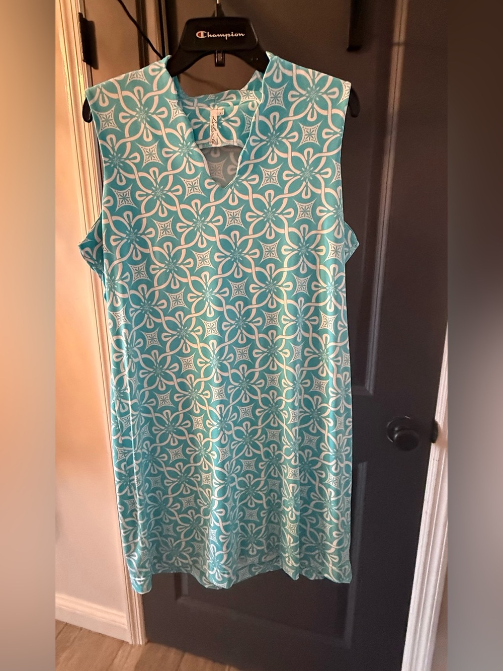 Lulu B Sleeveless Aqua & White Printed dress